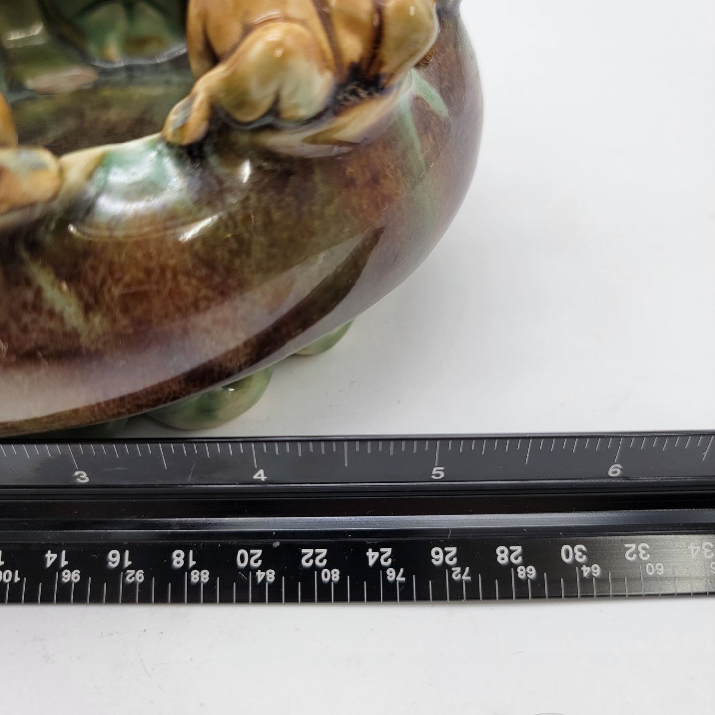 Vintage Majolica Pottery Planter Bowl With 8 Frogs