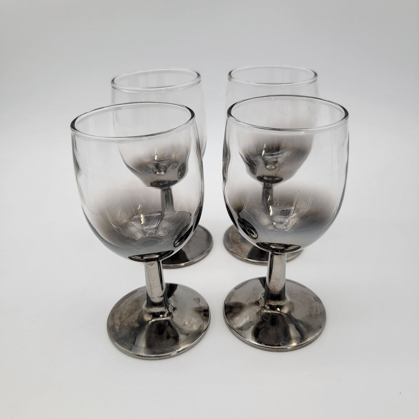 Set Of 4 Vintage Silver Fade Ombre Wine Goblets With Silver-Plated Bases