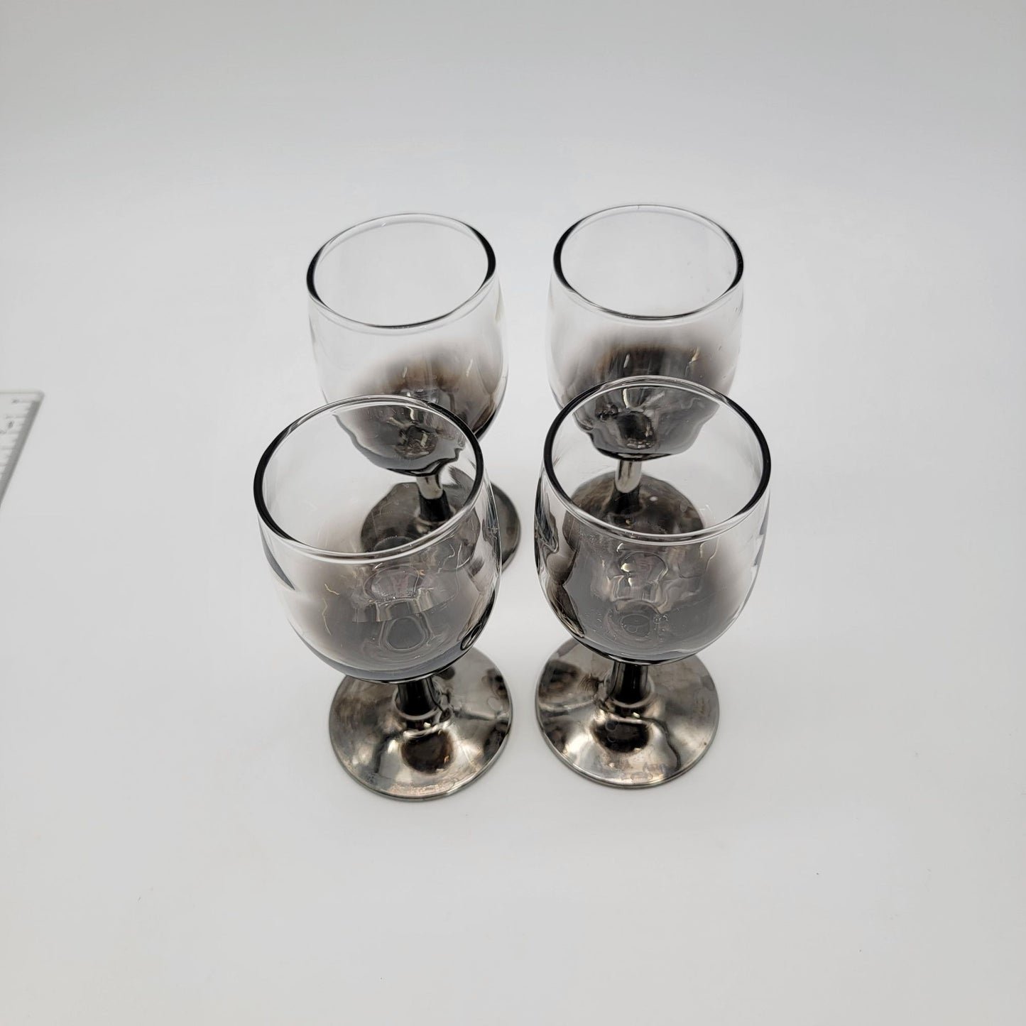 Set Of 4 Vintage Silver Fade Ombre Wine Goblets With Silver-Plated Bases