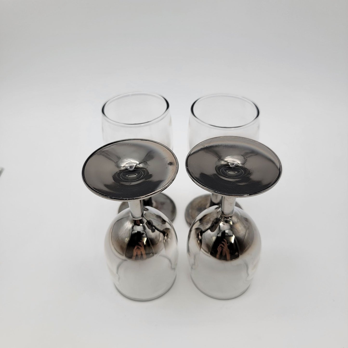 Set Of 4 Vintage Silver Fade Ombre Wine Goblets With Silver-Plated Bases