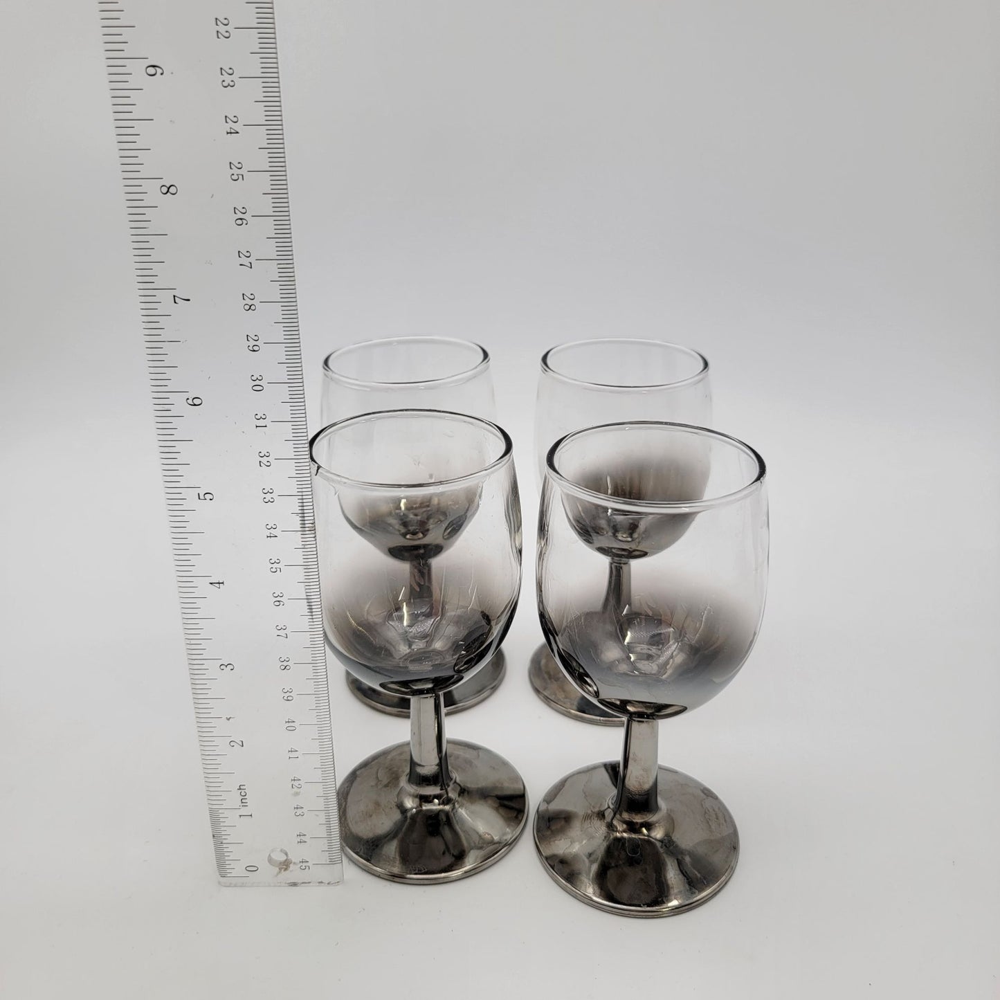 Set Of 4 Vintage Silver Fade Ombre Wine Goblets With Silver-Plated Bases