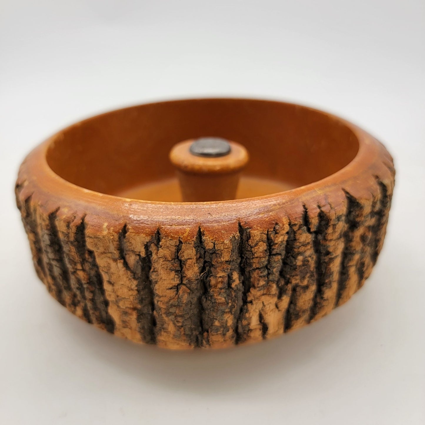 Handmade Wood Nut Bowl With Live Edge & Center Knob