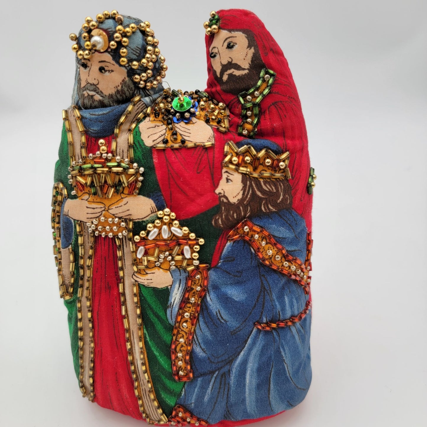 Handcrafted Beaded Fabric Nativity Three Kings Pillow