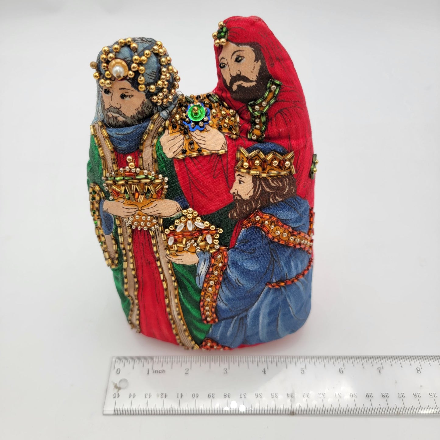 Handcrafted Beaded Fabric Nativity Three Kings Pillow