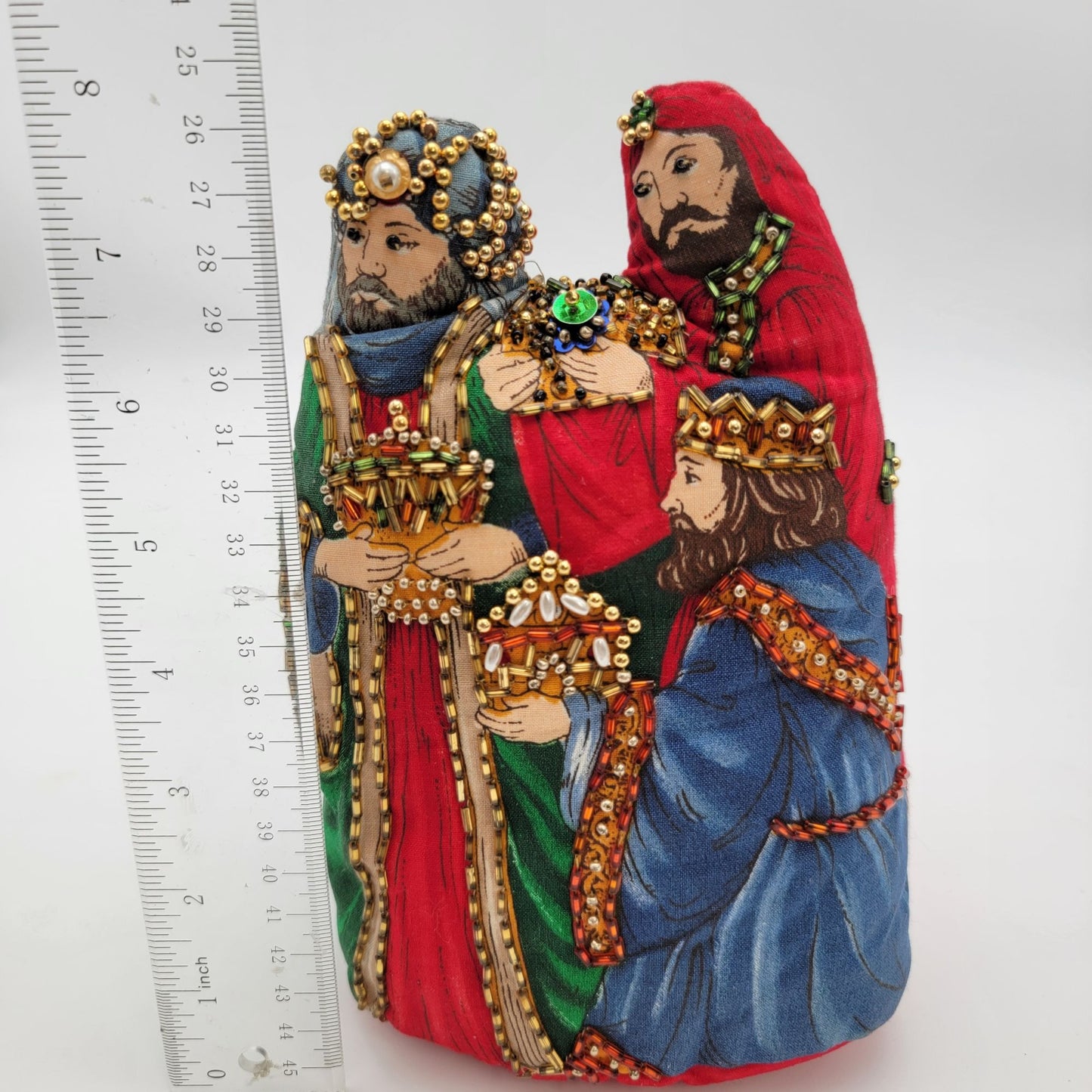 Handcrafted Beaded Fabric Nativity Three Kings Pillow