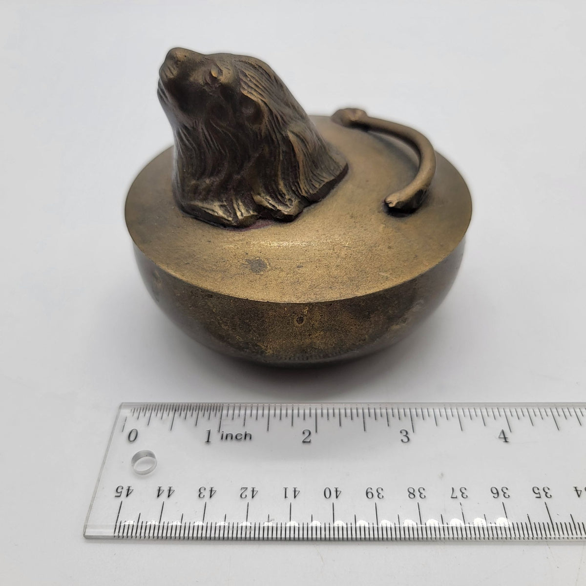 Antique European Brass Figural Lion Stash Box