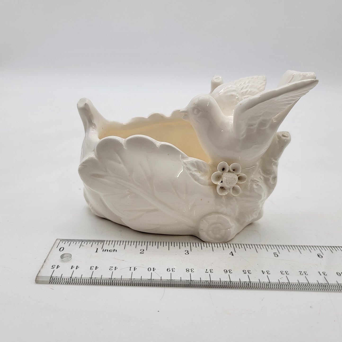 Vintage White Bird & Leaf Planter