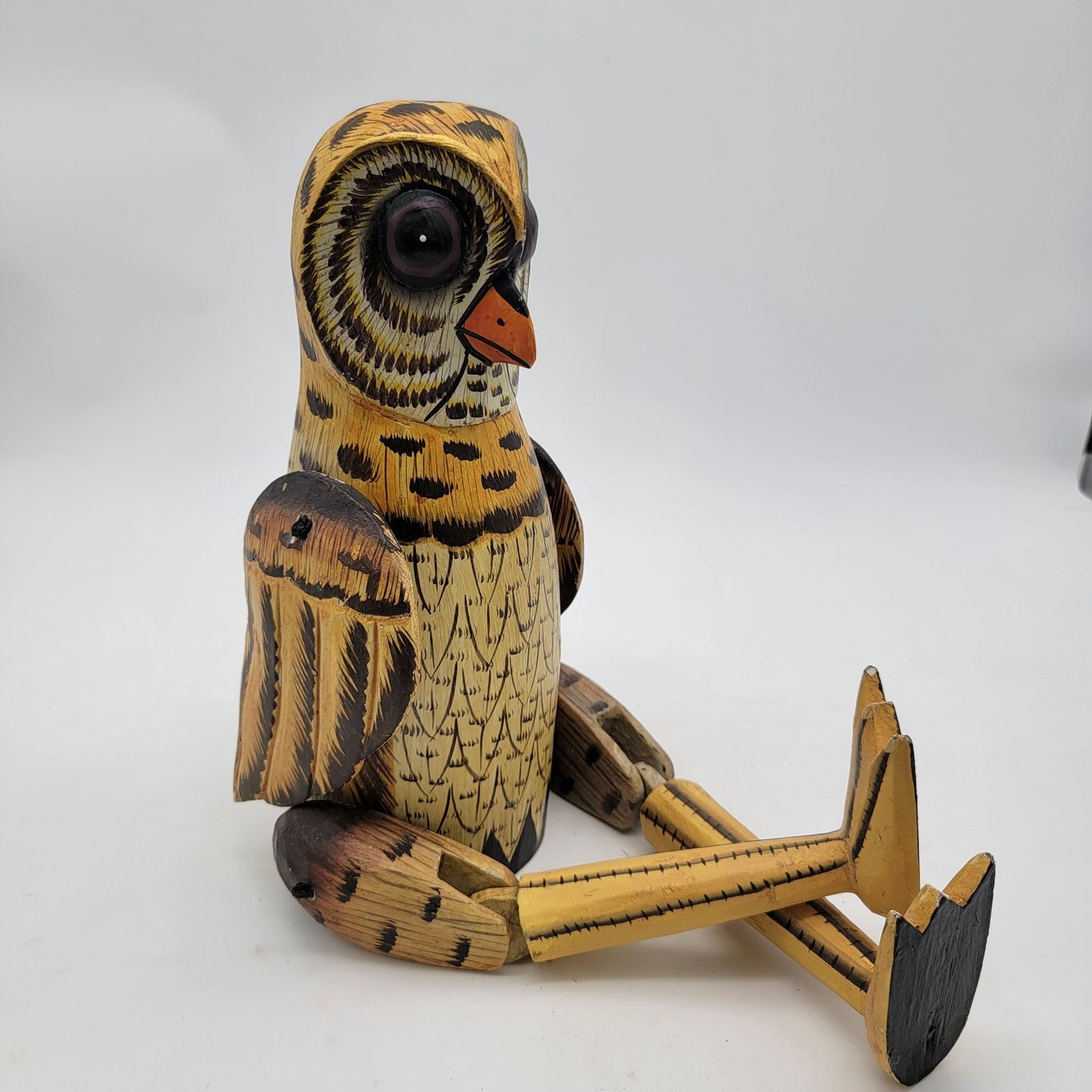 Vintage Articulated Wooden Owl Shelf Sitter Sculpture