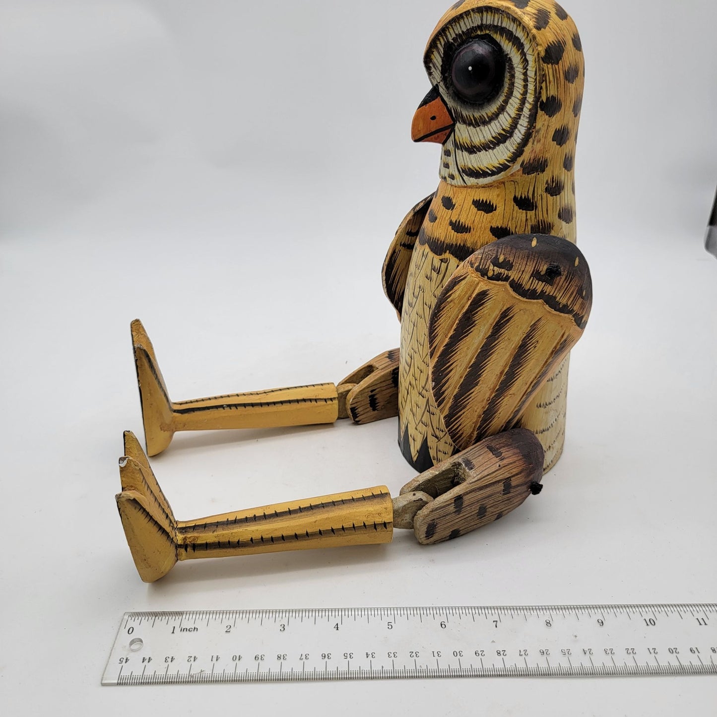 Vintage Articulated Wooden Owl Shelf Sitter Sculpture
