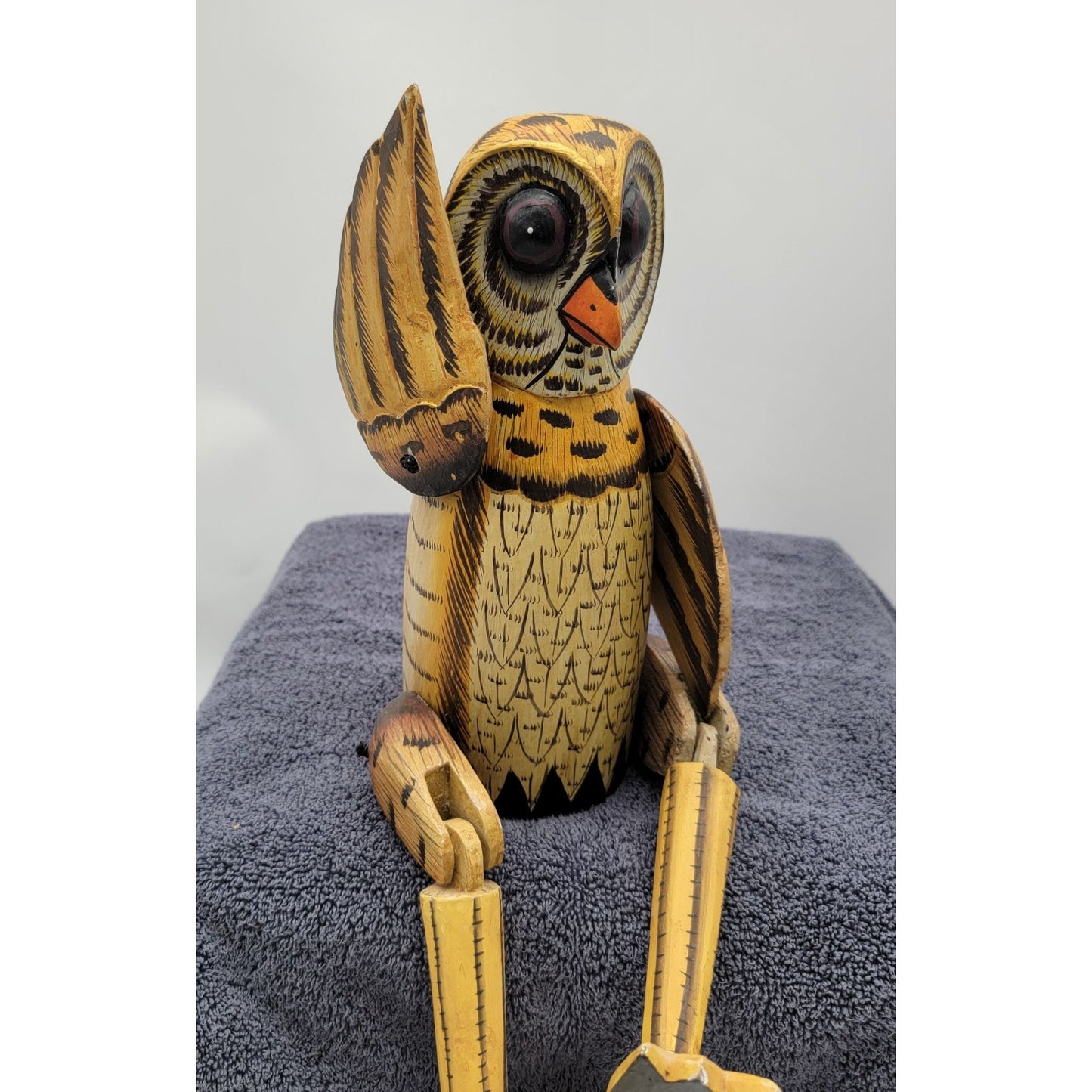 Vintage Articulated Wooden Owl Shelf Sitter Sculpture