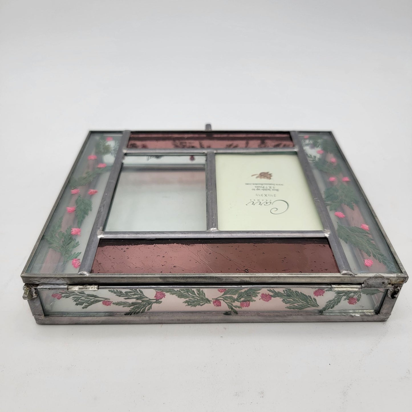 Stained Glass Jewelry Box With Pressed Flowers & Mirror Lid by Carr Frames , Burnes of Boston
