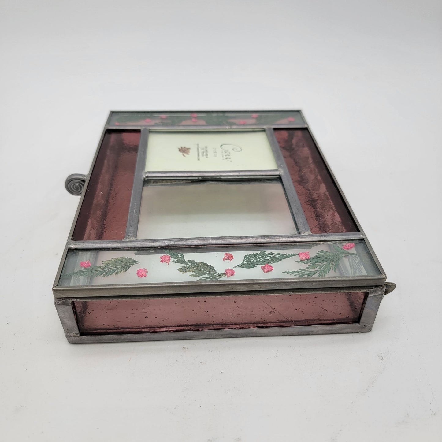 Stained Glass Jewelry Box With Pressed Flowers & Mirror Lid by Carr Frames , Burnes of Boston