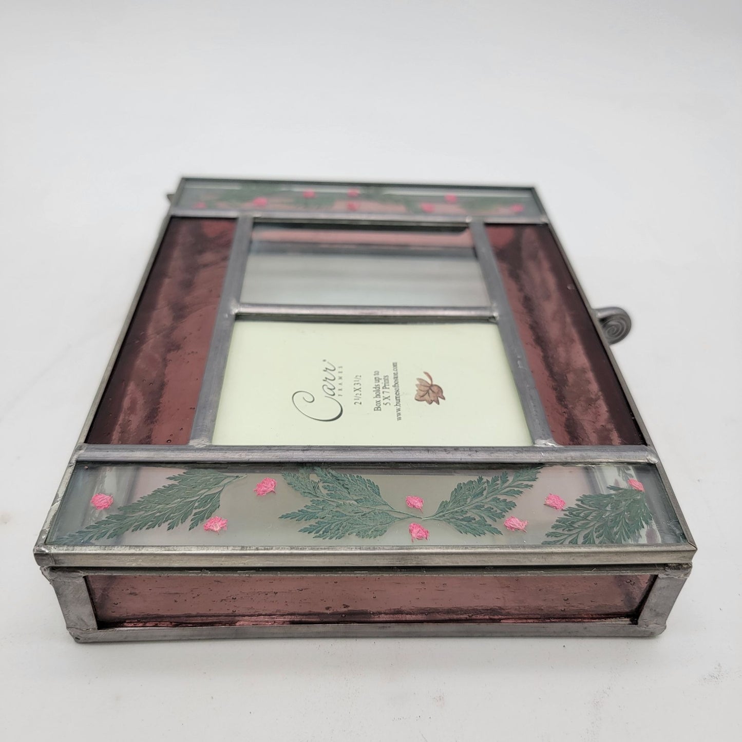Stained Glass Jewelry Box With Pressed Flowers & Mirror Lid by Carr Frames , Burnes of Boston
