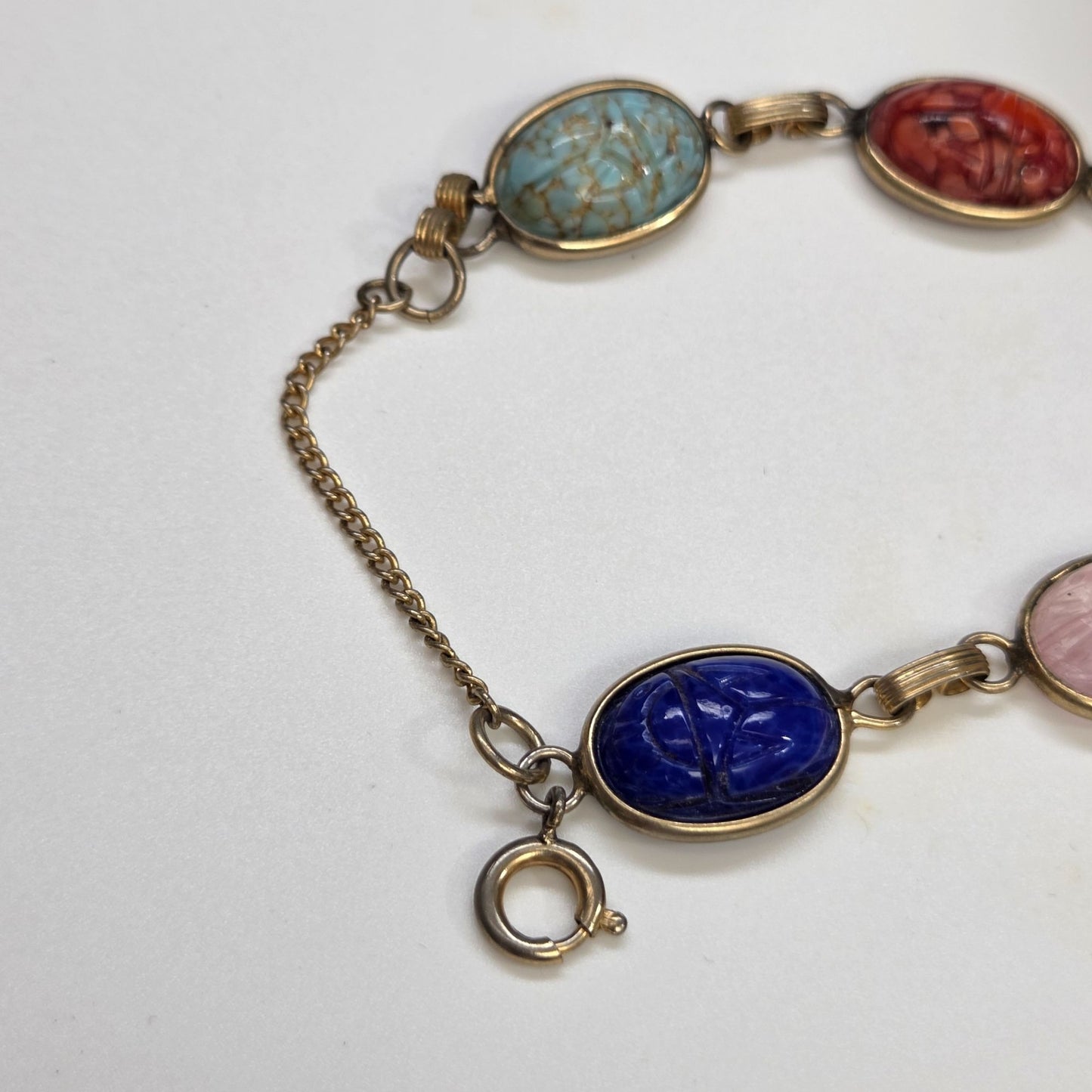 Vintage Egyptian Revival Scarab Multi-Gemstones Bracelet
