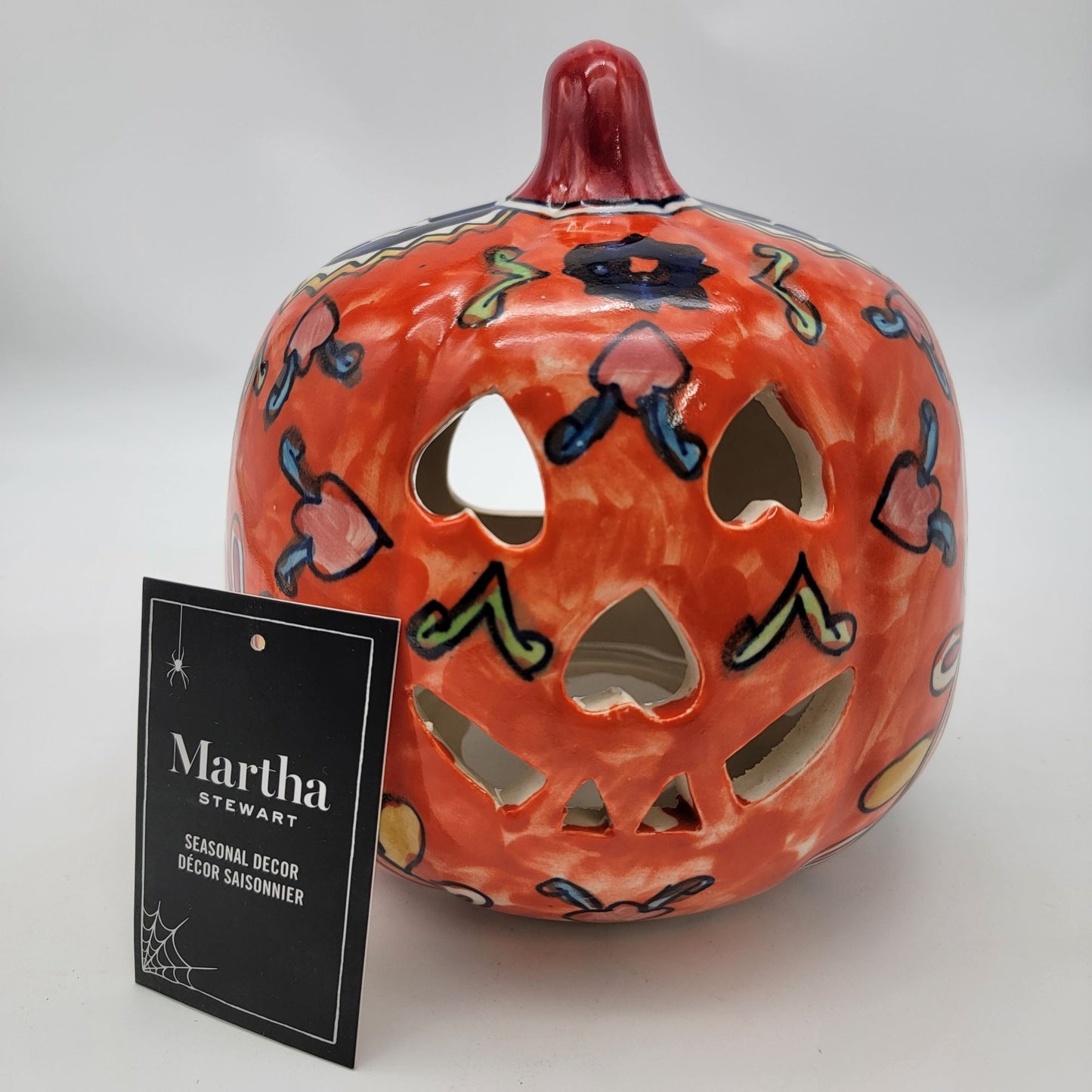 Talavera Style Halloween Pumpkin Jack-O-Lantern Orange