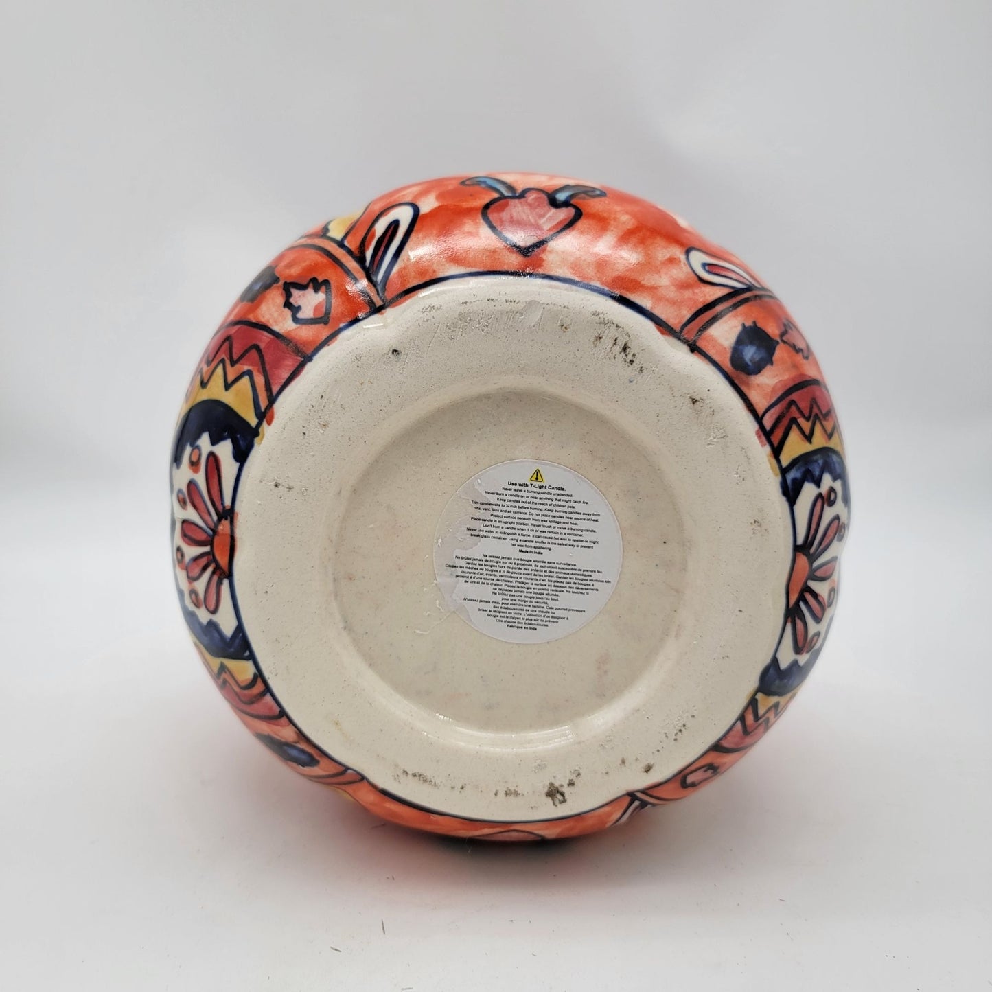 Talavera Style Halloween Pumpkin Jack-O-Lantern Orange