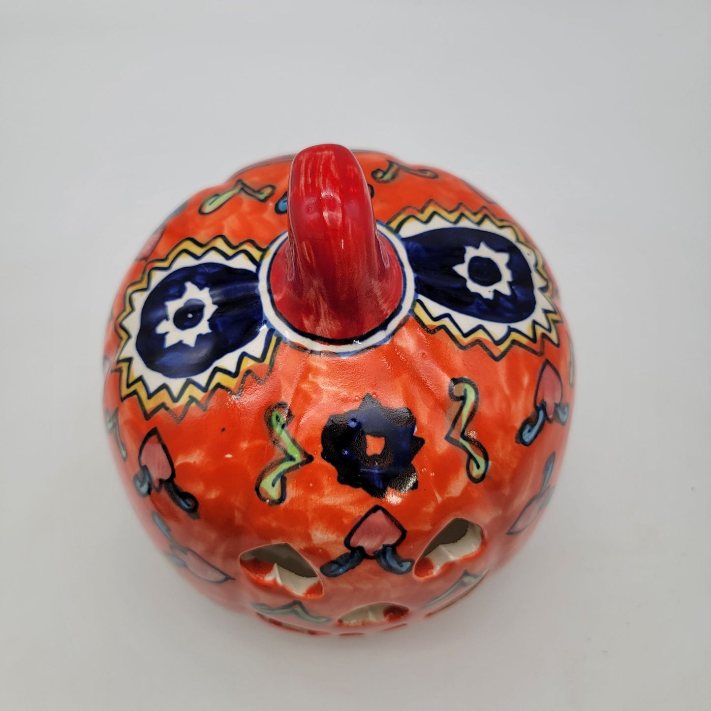 Talavera Style Halloween Pumpkin Jack-O-Lantern Orange