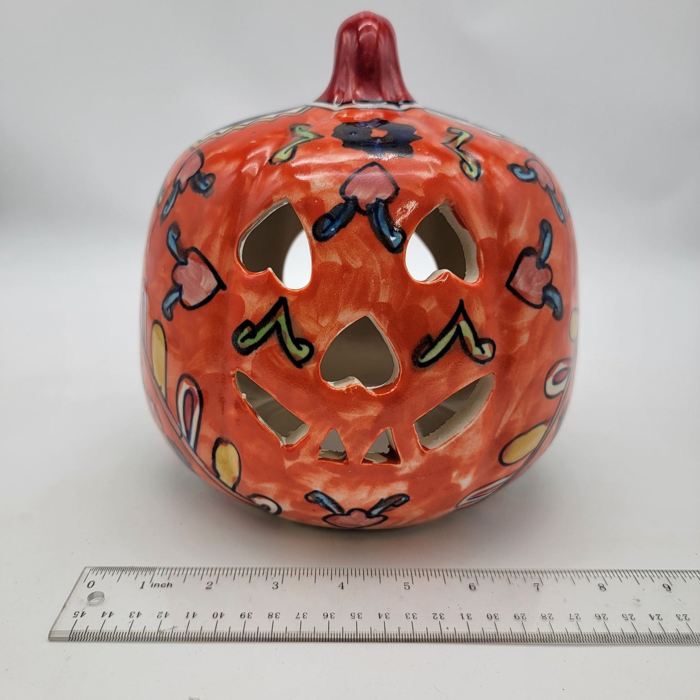 Talavera Style Halloween Pumpkin Jack-O-Lantern Orange