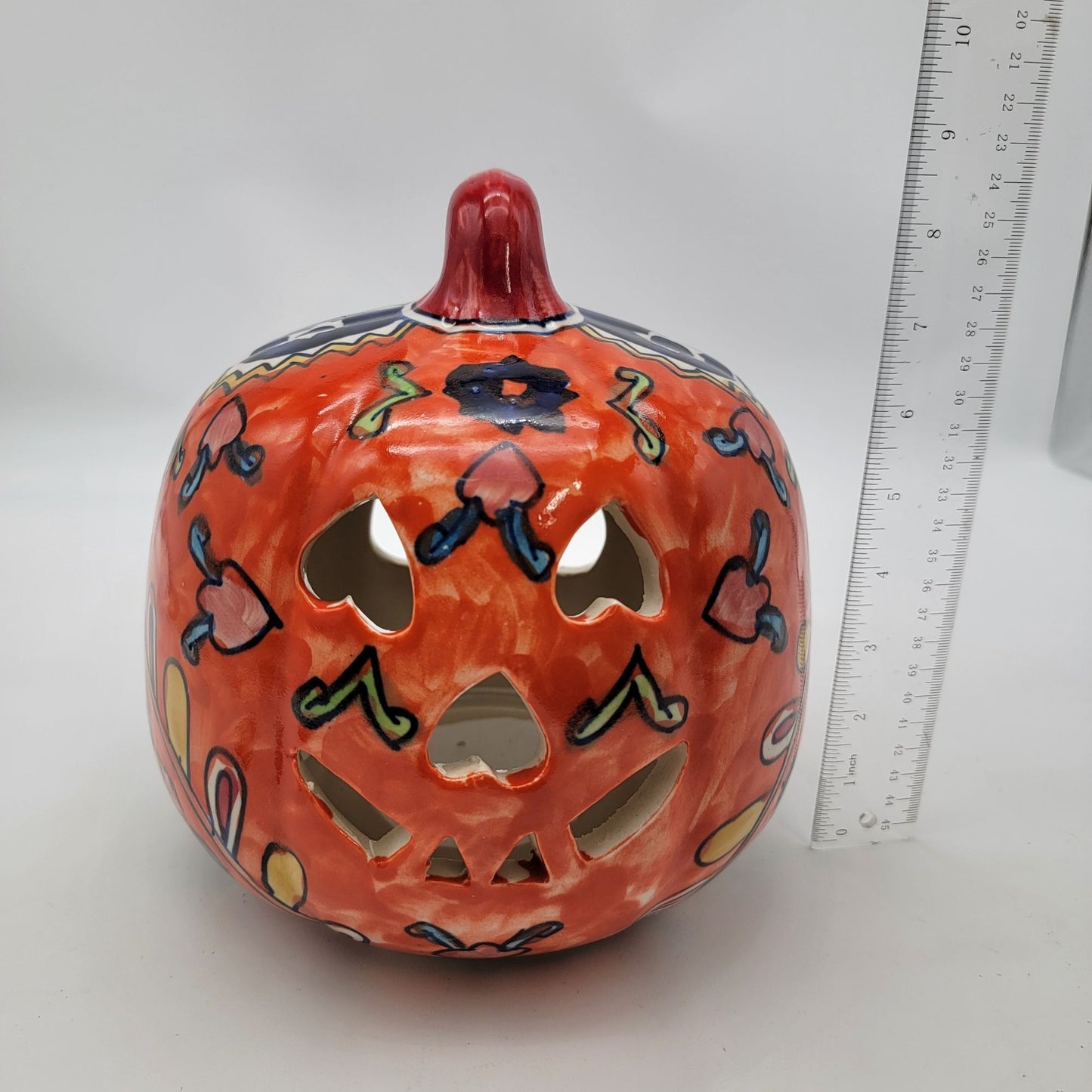 Talavera Style Halloween Pumpkin Jack-O-Lantern Orange