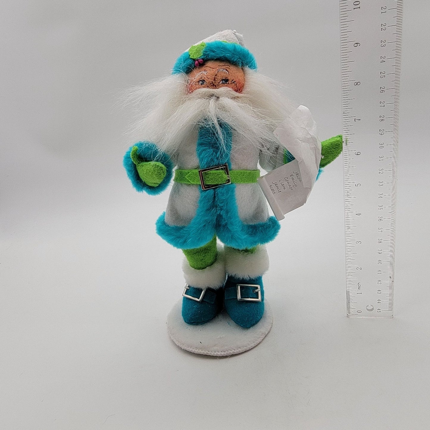 Annalee Dolls Winter Whimsy Blue Santa 9.5" Holiday Figurine - White Blue & Green