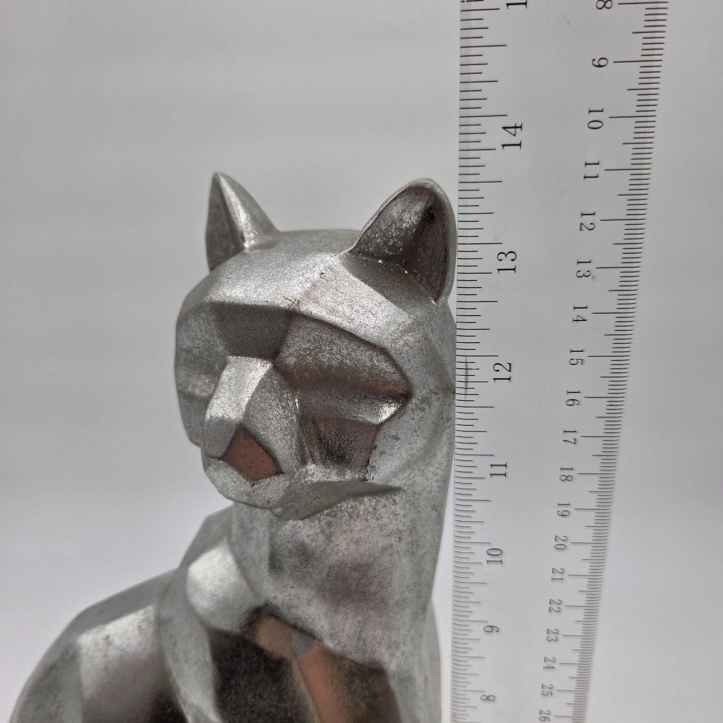 Modern Geometric Chrome-Tone Sitting Cat Statue