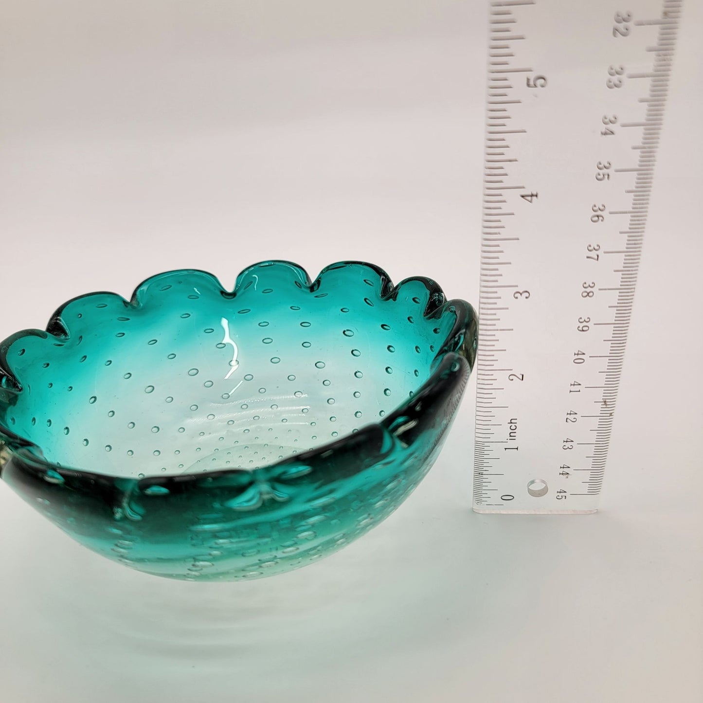 Vintage Murano Bullicante Green Art Glass Bowl