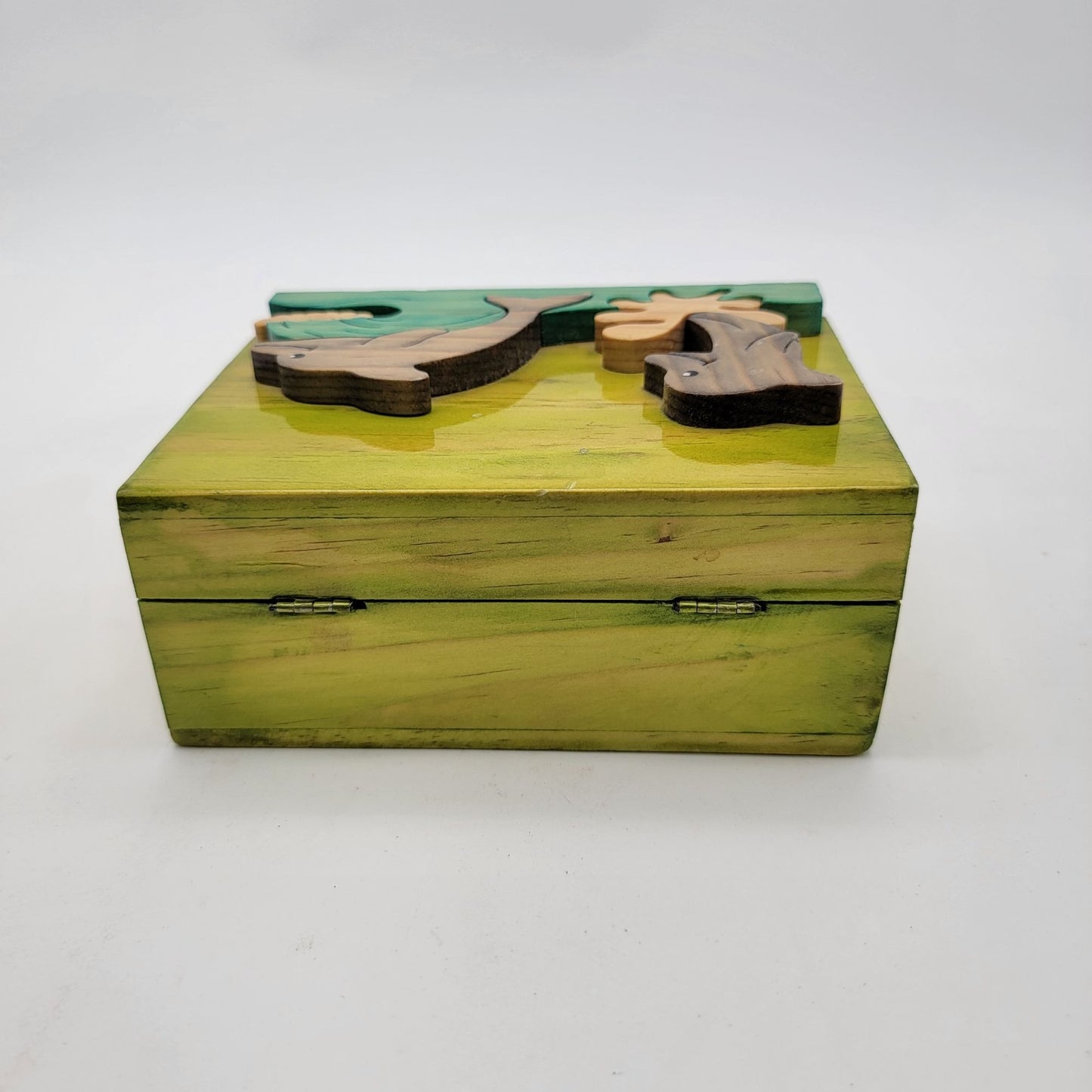 Intarsia Wood Art Dolphin Trinket Jewelry Box