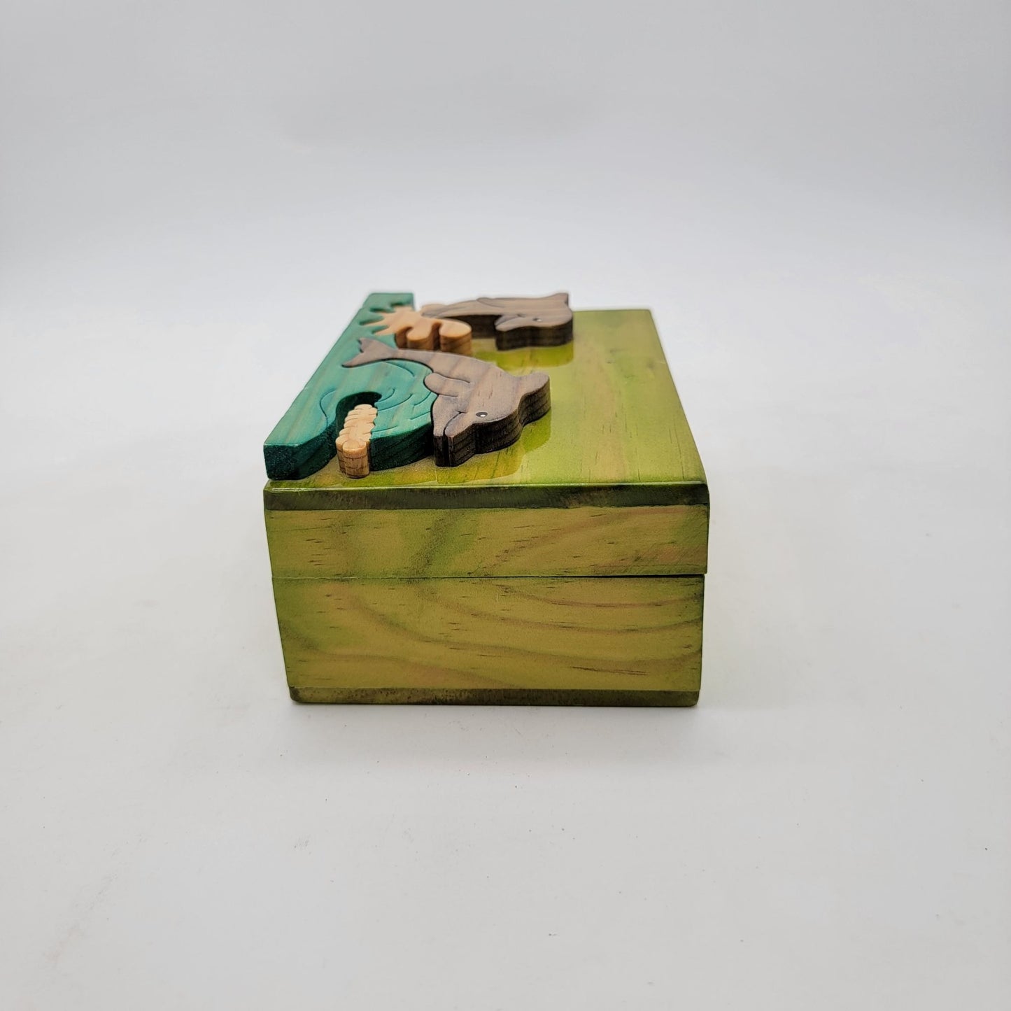 Intarsia Wood Art Dolphin Trinket Jewelry Box