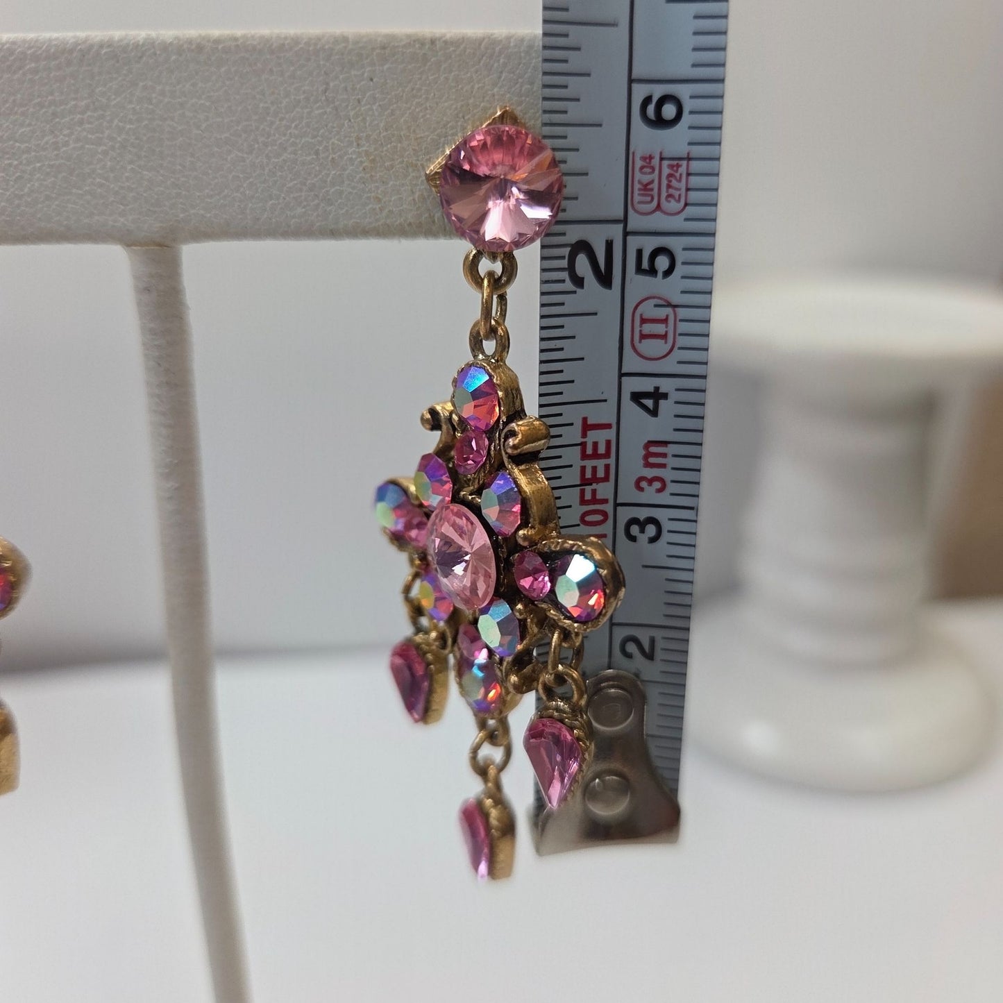 Vintage Pink AB Crystal Rhinestone Chandelier Dangle Earrings