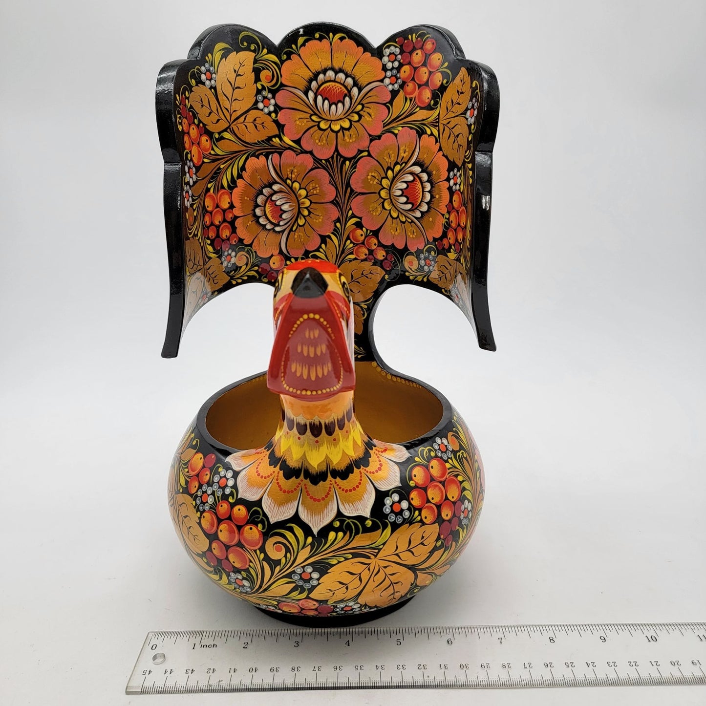 Vintage Russian Khokhloma Grouse Bird Bowl Lacquerware