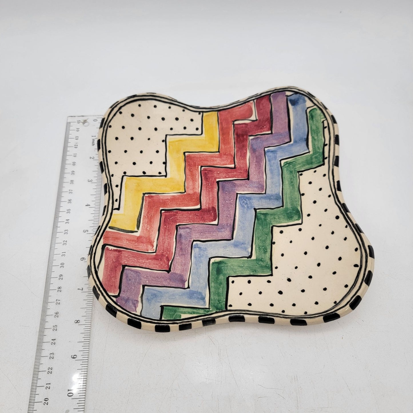 Hand-Painted Zig Zag Rainbow Plate