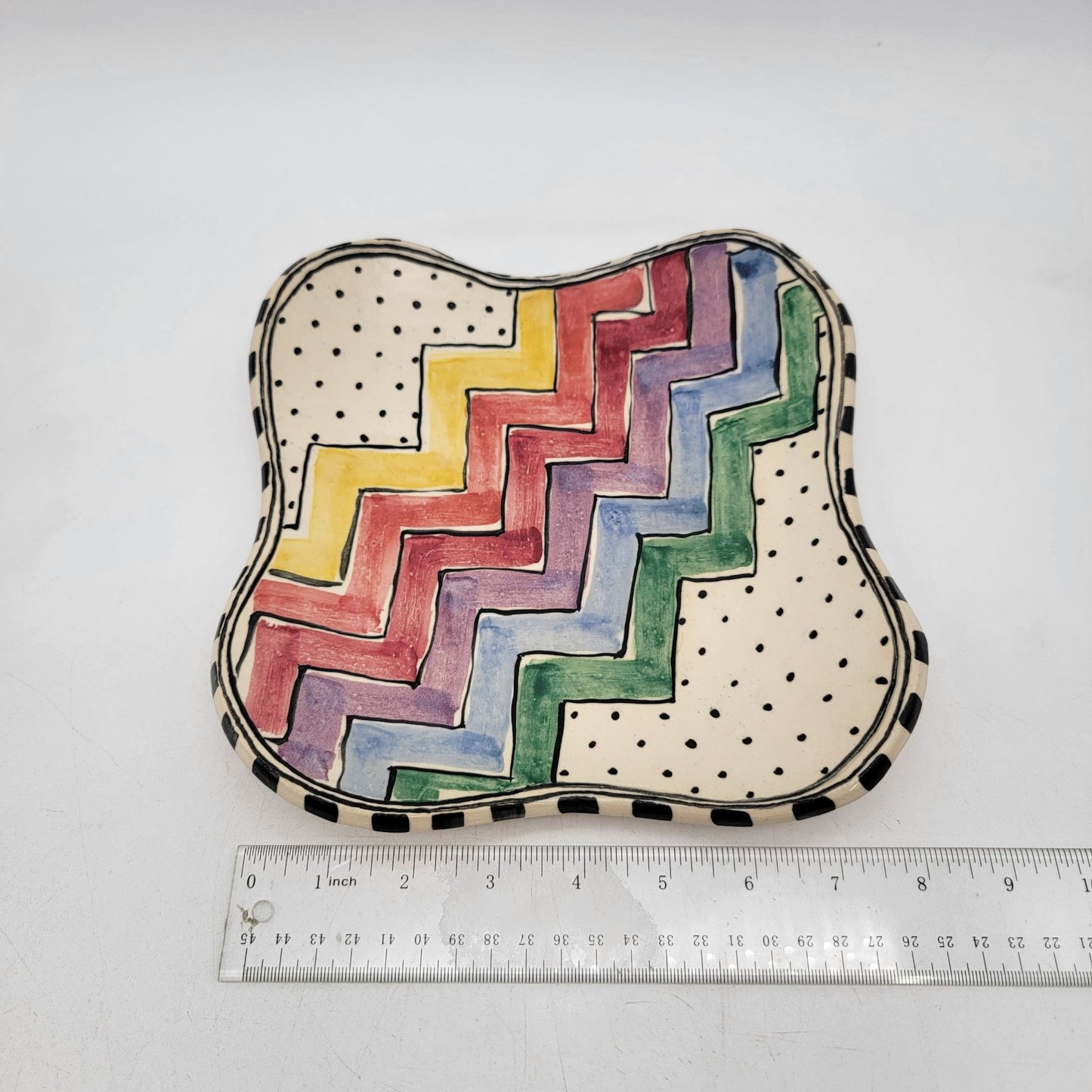 Hand-Painted Zig Zag Rainbow Plate