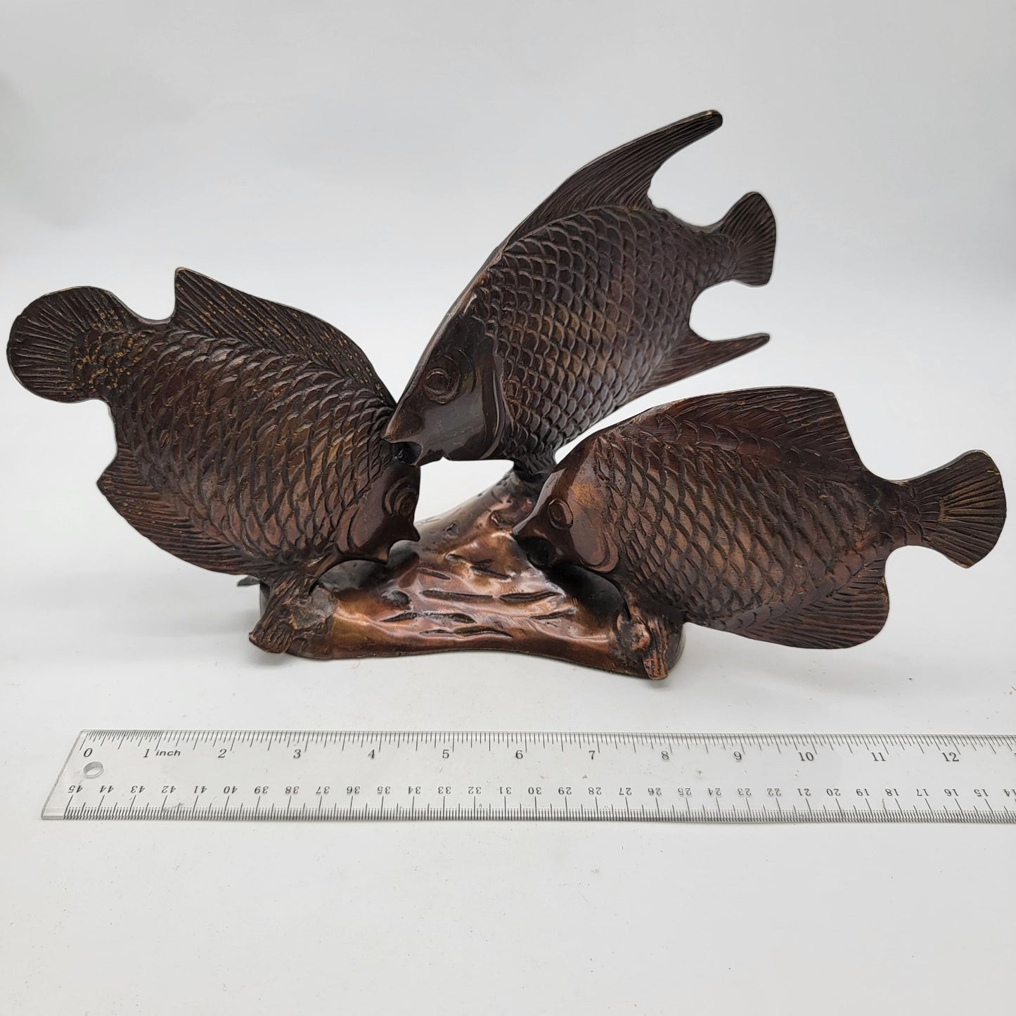 Vintage Bronze Trio of Fish Sculpture