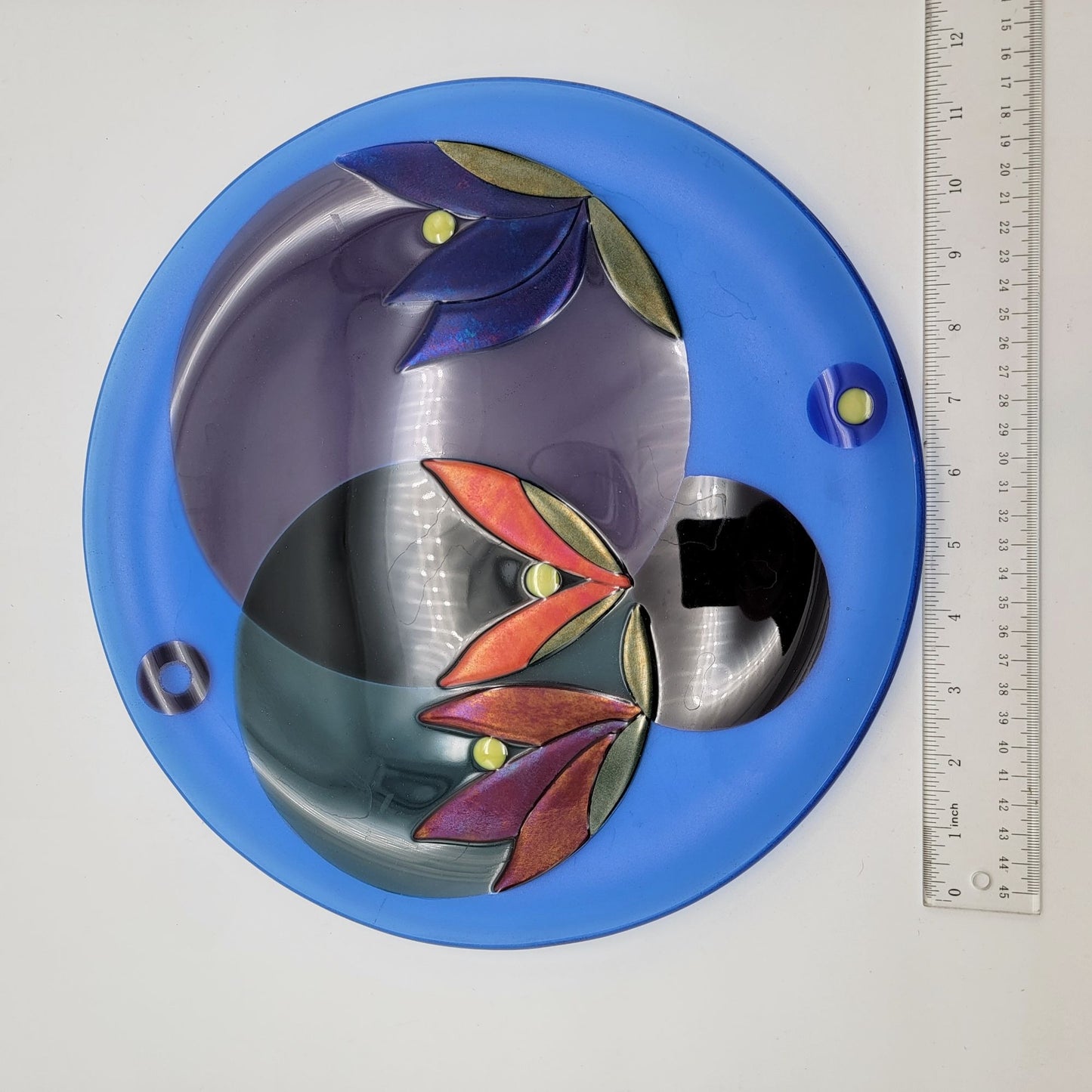 Large Fused Art Glass Lotus Flower Tray Plate