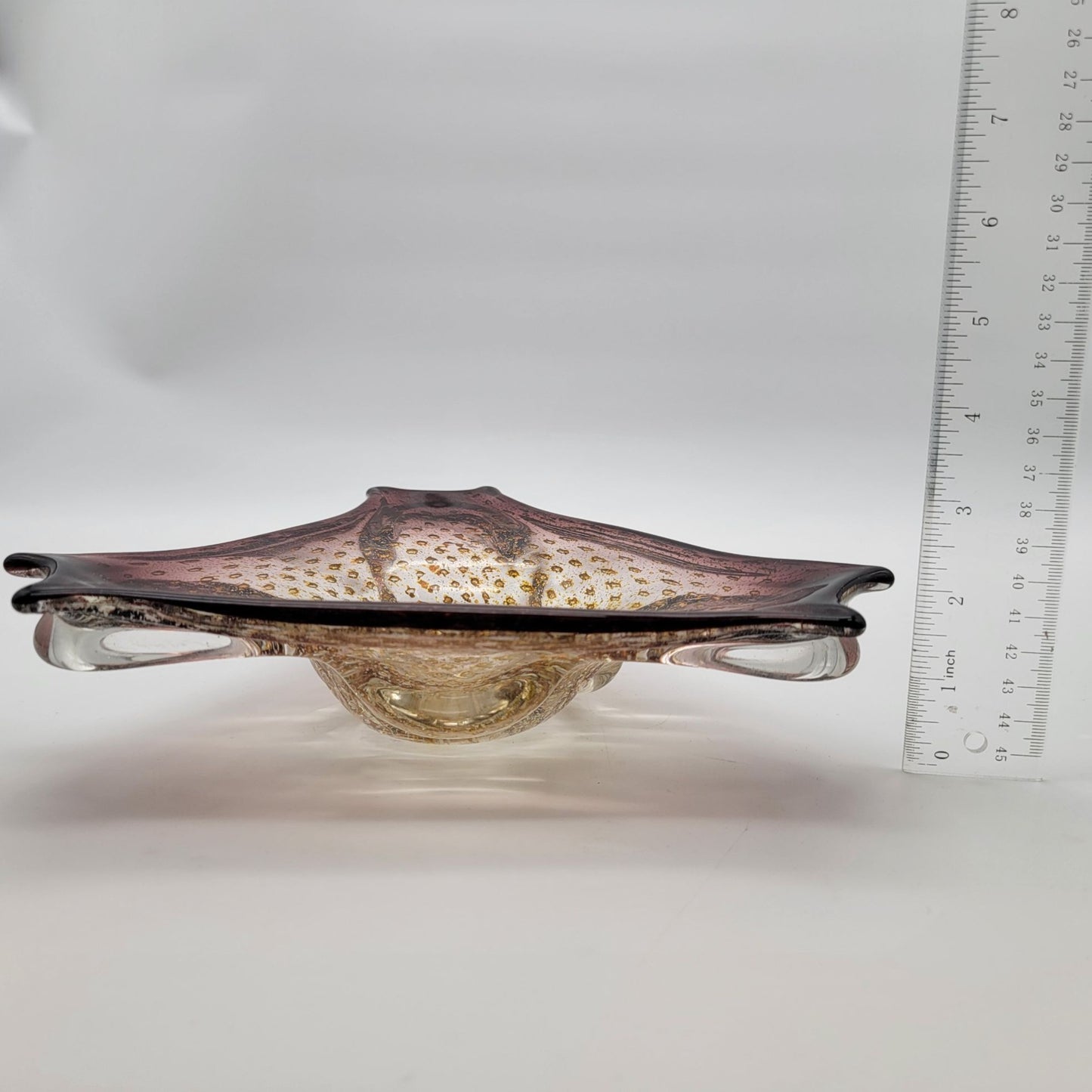 Mid Century Murano Glass Sommerso Bullicante Aventurine Trianglular Ashtray