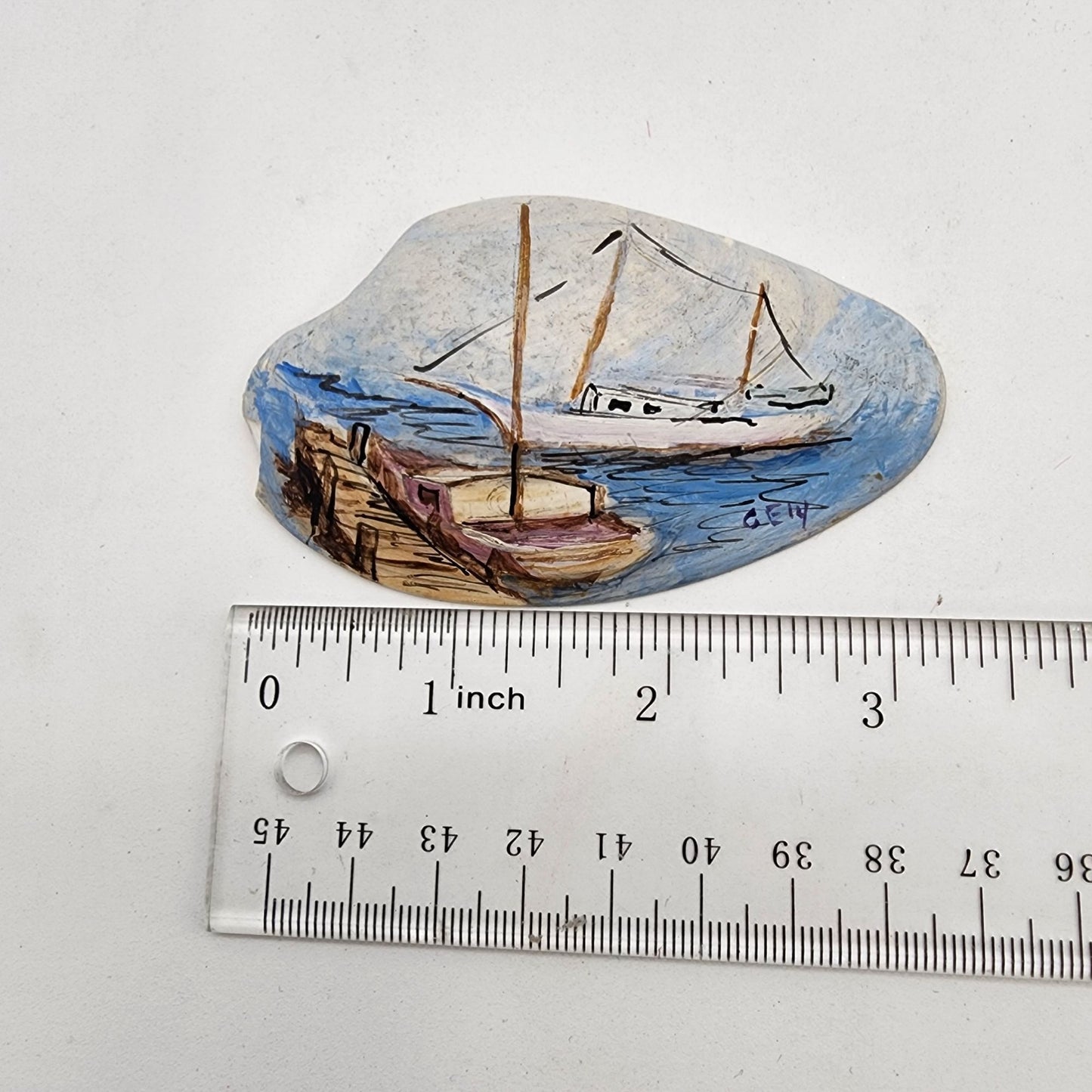 Handpainted Clam Shells With Maritime Scenes Signed By Artist From Rockport Texas