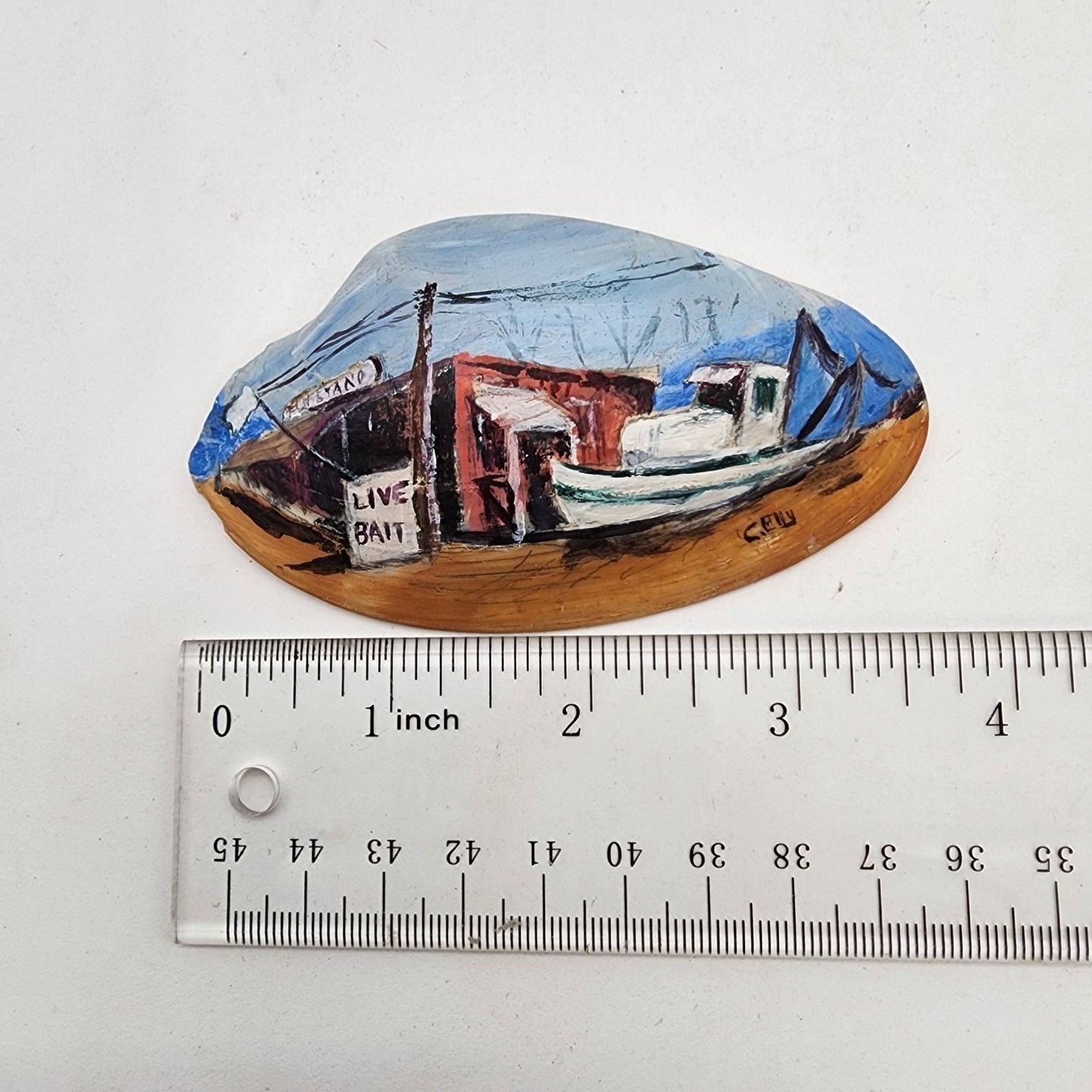 Handpainted Clam Shells With Maritime Scenes Signed By Artist From Rockport Texas