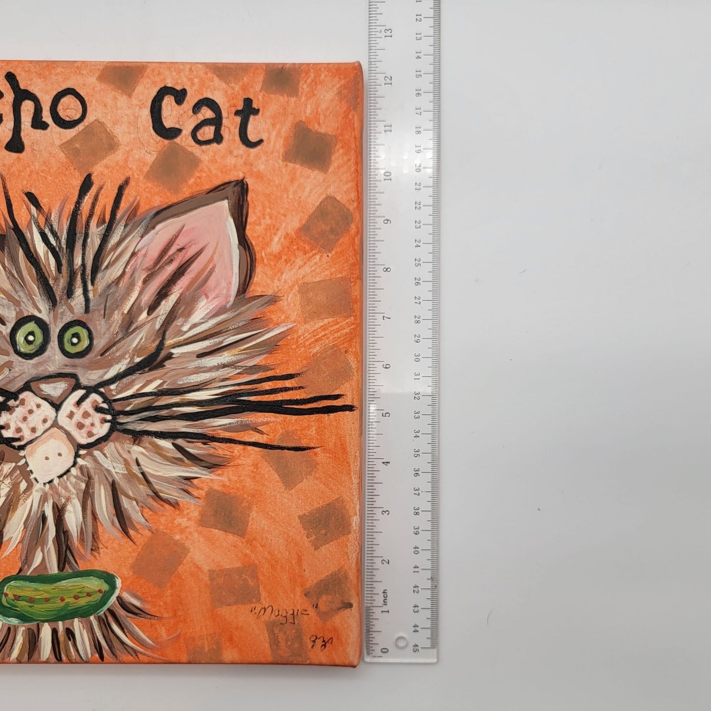Vintage Psycho Cat Original Acrylic Painting On Canvas Signed Maggie 93