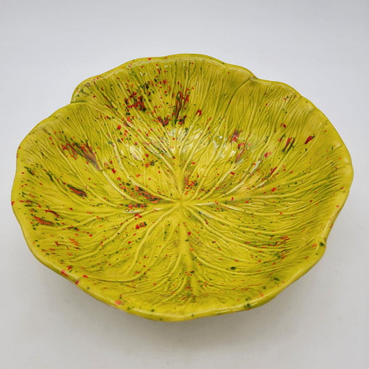 1960's Vintage Cabbage Leaf Serving Bowl With Speckled Design