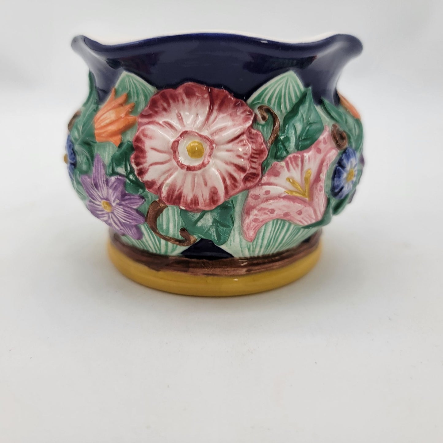 Vintage Fitz & Floyd 1994 Hand-Painted Floral Pottery Vase