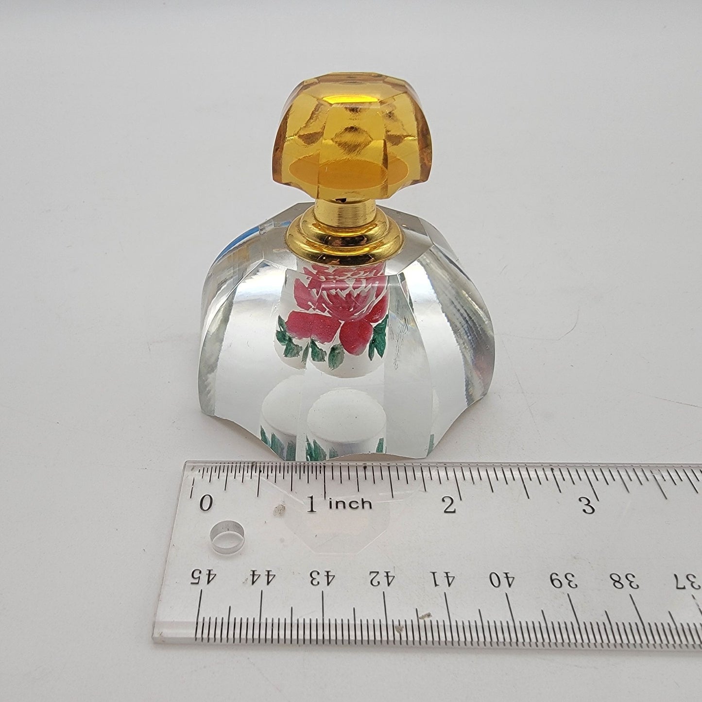 Reverse Painted Crystal Perfume Bottle Gold Stopper