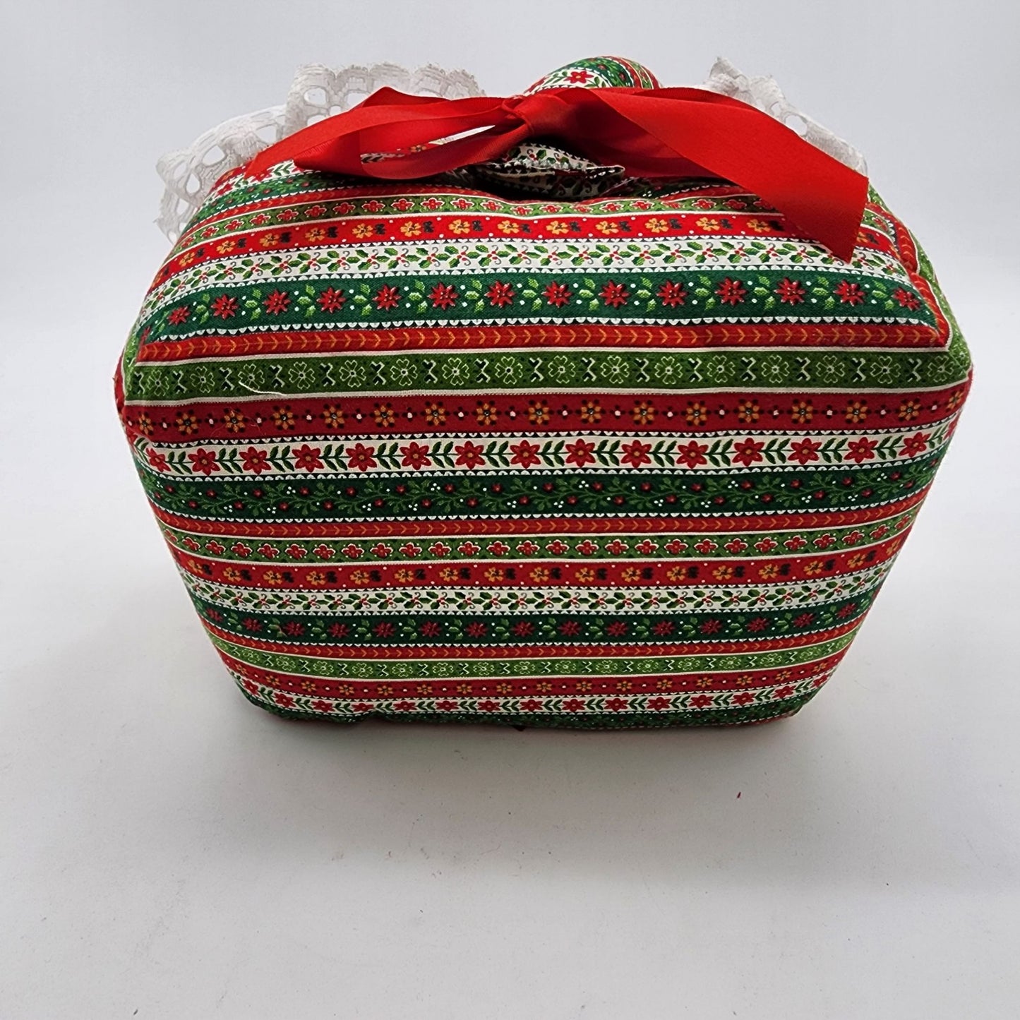 Vintage 1970s Handcrafted Christmas Fabric Basket With Handle