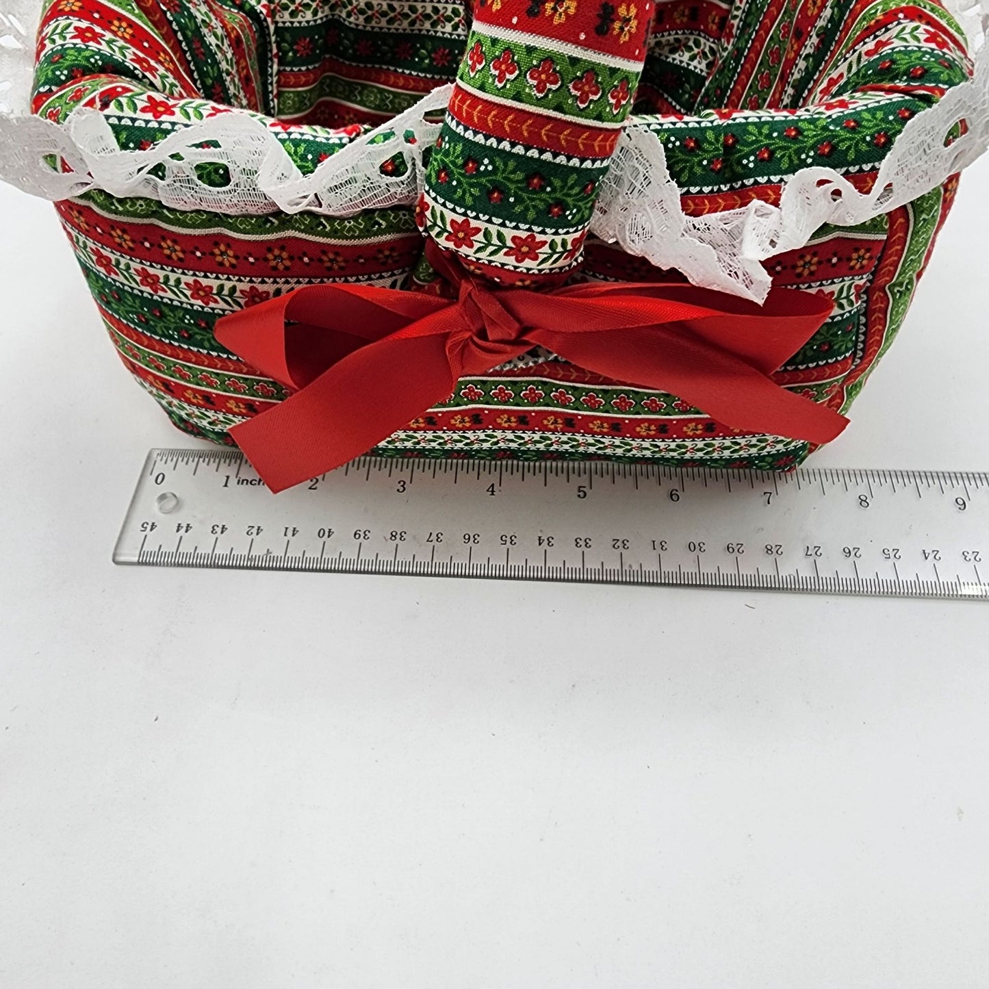 Vintage 1970s Handcrafted Christmas Fabric Basket With Handle