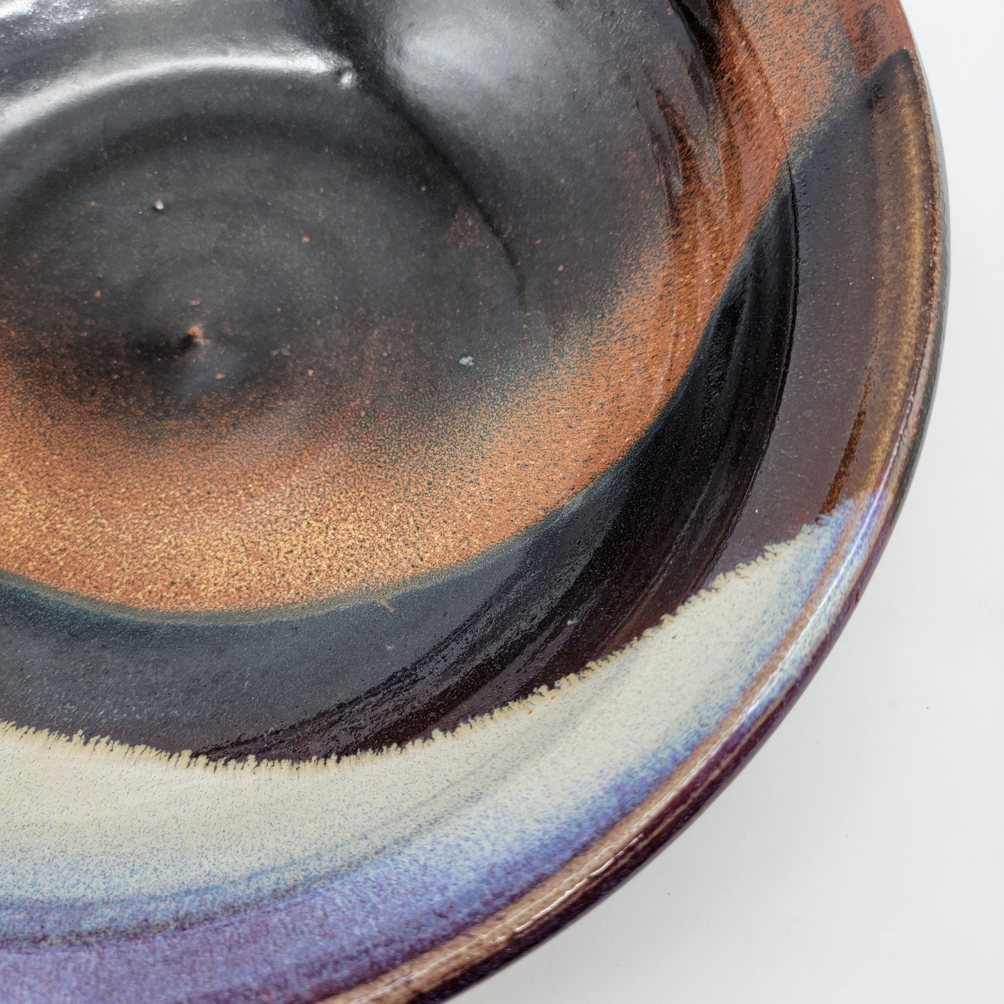 Handmade Art Pottery Serving Bowl With Unique Glaze Design Signed