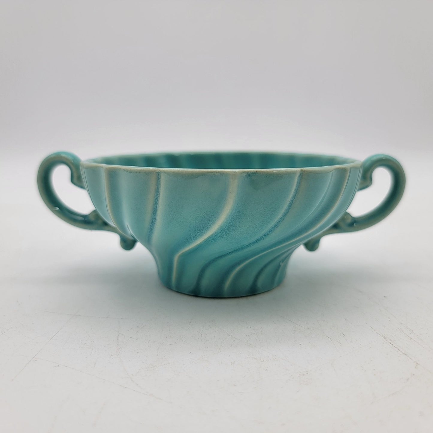 Franciscan Coronado Turquoise Blue Double Handled Mugs or Soup Bowls With Matching Saucers Set Of 3