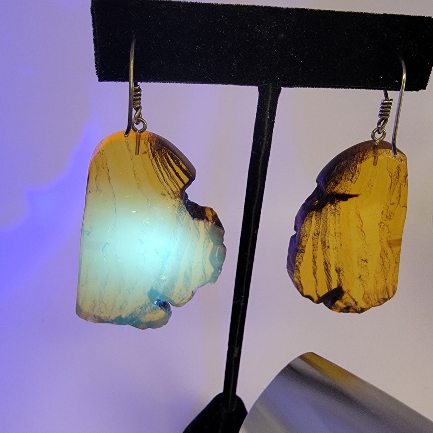 Natural Baltic Amber Crystal Slice Dangle Earrings