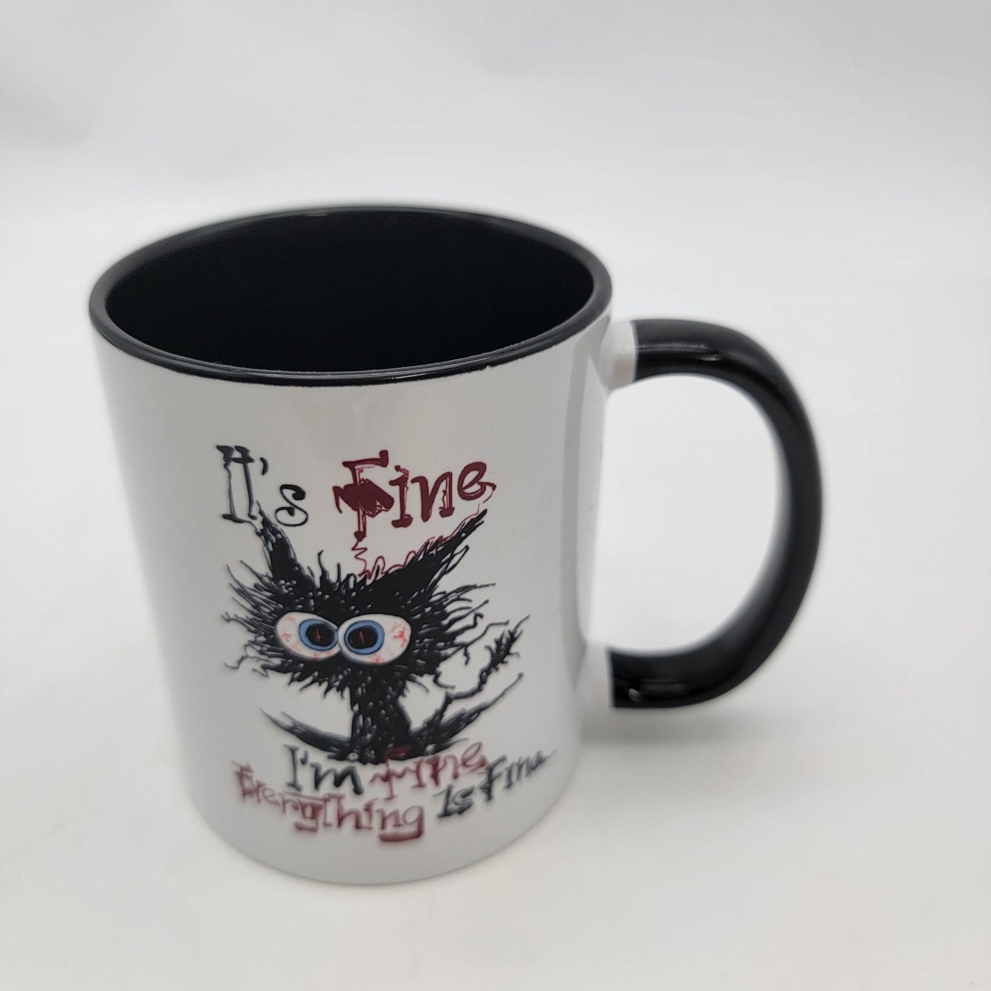 "Its Fine" Funny Cat Mug With Black Handle & Interior