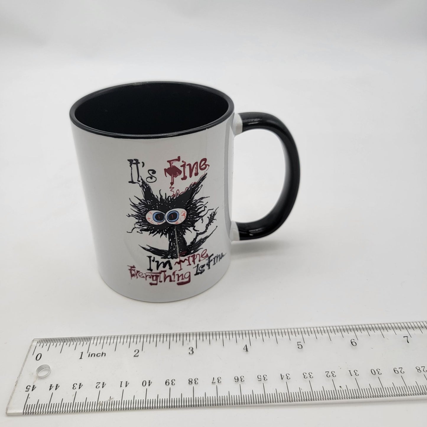 "Its Fine" Funny Cat Mug With Black Handle & Interior