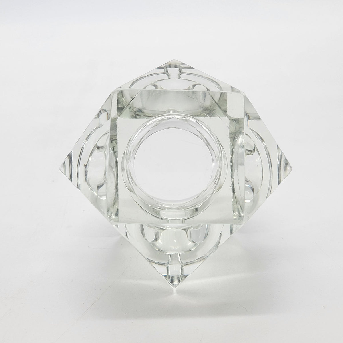 Mid Century Faceted Glass Block Ashtray Candleholder