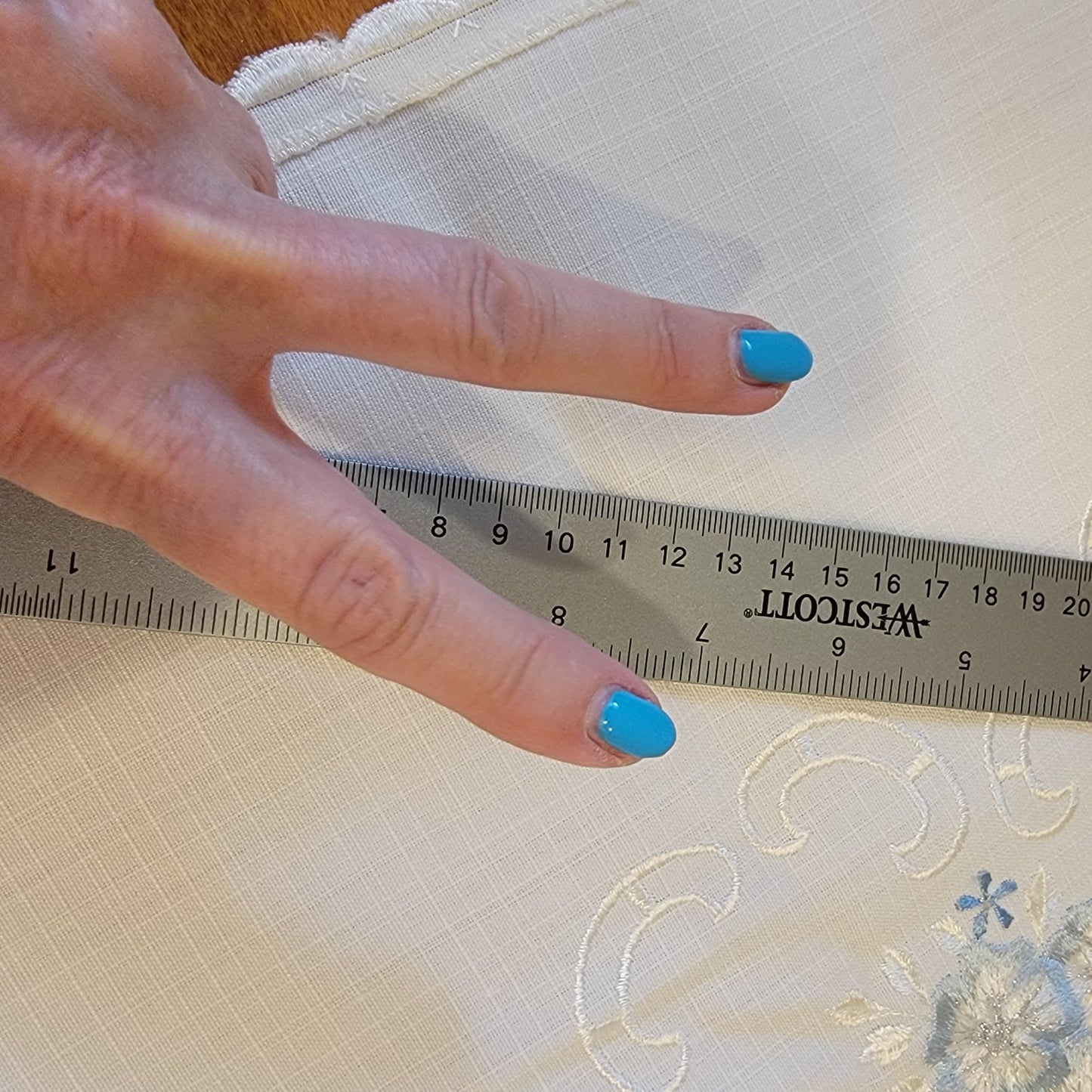 Vintage Embroidered Blue Floral Card Table Square Tablecloth